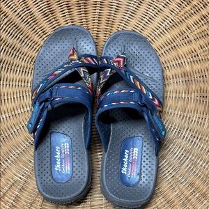Skechers Navy Sandals with Colorful Patterned Straps
